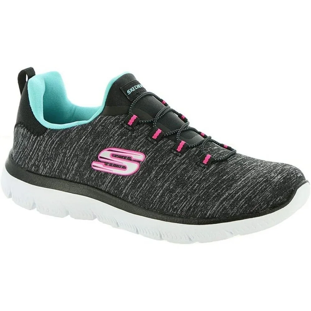 Women's Black/Light Blue 100% Synthetic Summits Quick Getaway Sneakers - Picture 3 of 9